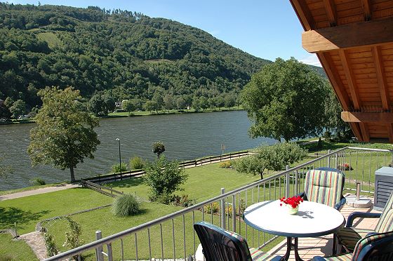 Blick von der Terrasse der Ferienwohnung auf die Mosel